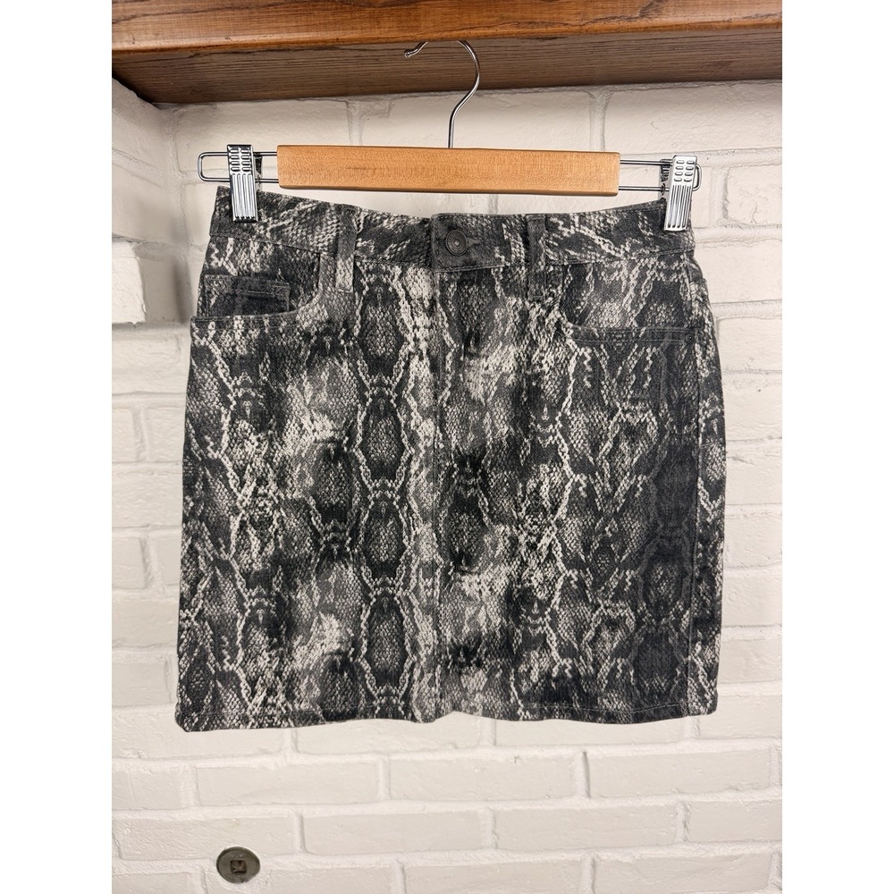 Zara Snake Print Denim Mini Skirt Gray Black XS Animal Print Jean Skirt